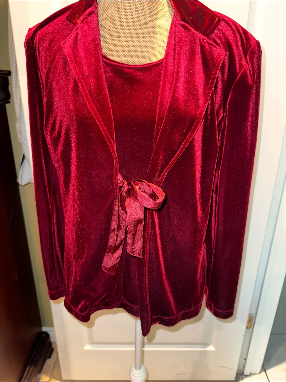 Elementz Rich Burgundy Velvet Tie-Waist Blazer